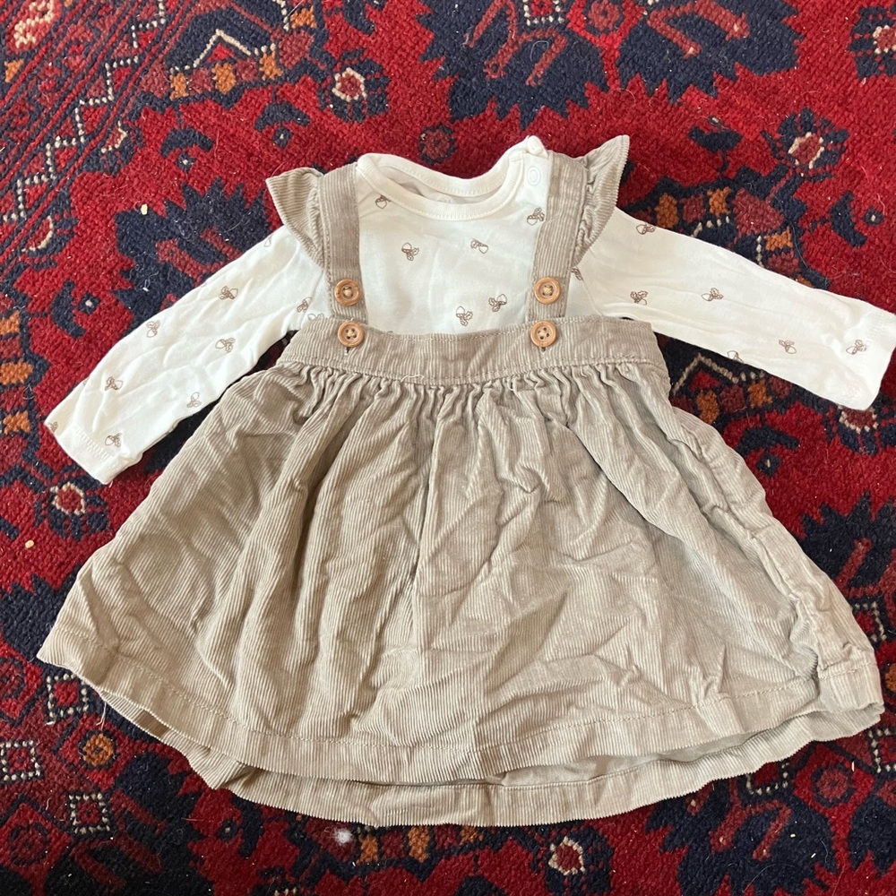 Organic Baby Corduroy Pinafore Dress with Long Sleeve Acorn Bodysuit